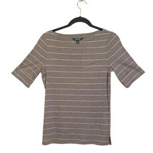Ralph Lauren Stretch Stripe Gray Boatneck Top Size Medium NWOT